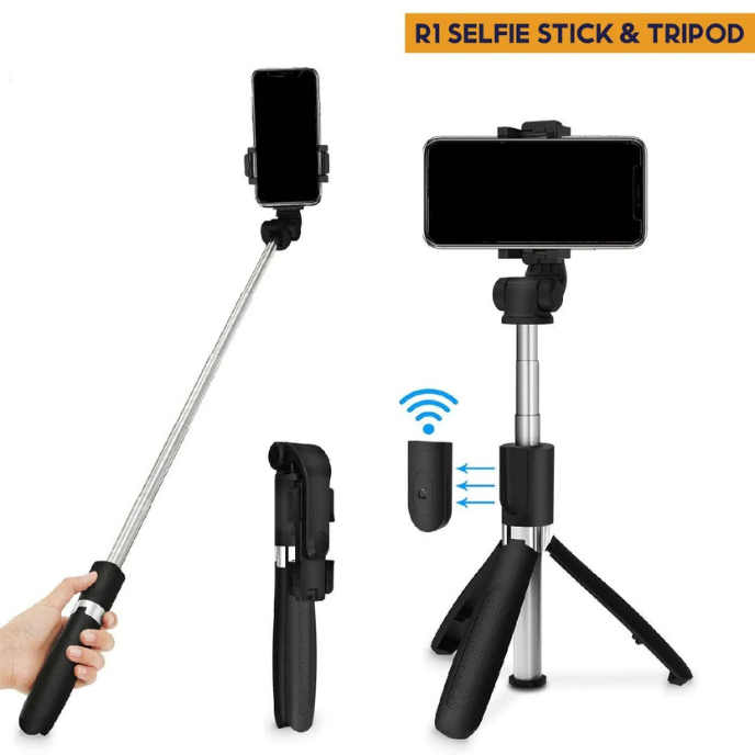 R1S Selfie Stick Tripod – Bluetooth remote tripod compatible with all smartphones.