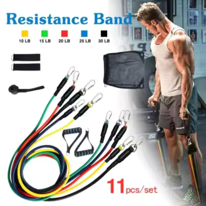 11-Piece Resistance Band Set – Includes bands, handles, ankle straps, and door anchor for workouts. GetSet