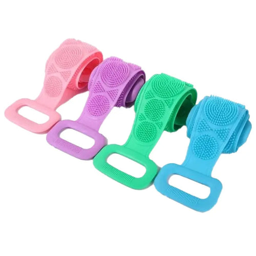 Silicone Bath Body Brush β Double-sided exfoliating scrub strap for gentle shower cleaning.(random color)