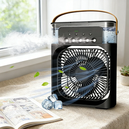 Portable Mini Air Cooler Fan with Mist – Ultra-Quiet Cooling Fan with Water Tank & Night Mode GetSet