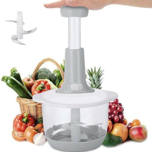 .Manual 2000ml Food Chopper – Pump-action with 3 blades, portable and easy-to-clean kitchen tool.