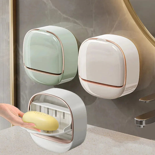 Luxury Waterproof Soap Holder with Drain Tray & Flip-Lid Wall Mounted Soap Dish GetSet