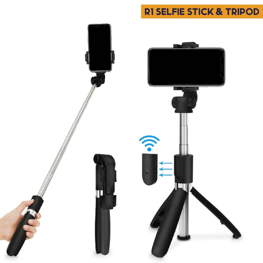 R1S Selfie Stick Tripod – Bluetooth remote tripod compatible with all smartphones.