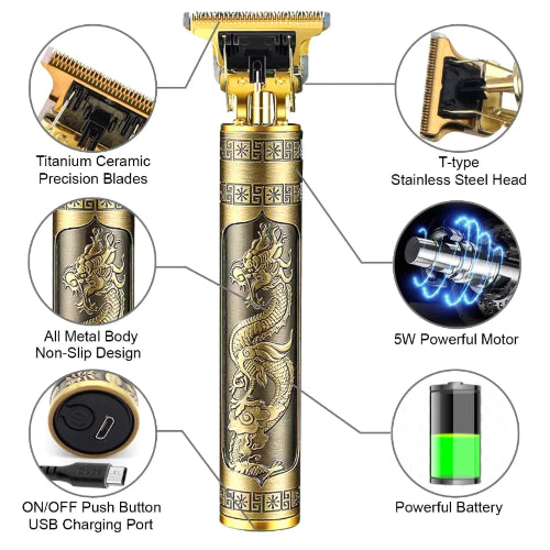 Vintage T9 Rechargeable Hair Clipper – Cordless professional trimmer for men’s grooming.(plastic body)